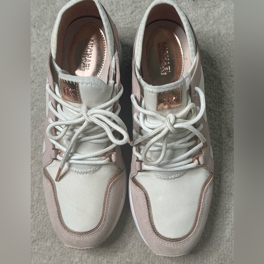 Michael Kors Blush, white and rose gold Lace-Up Sneakers